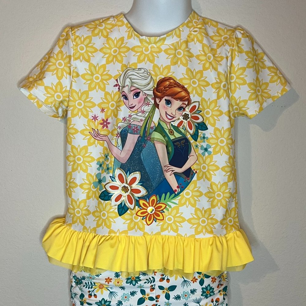Disney Store Anna and Elsa Frozen Fever Rash Guard 2 Piece Swimsuit for Girls